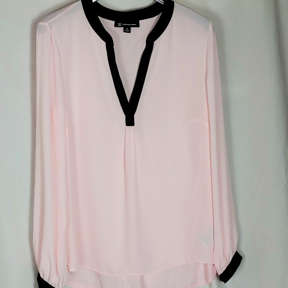 INC International Concepts Pink Blouse with Black Trim